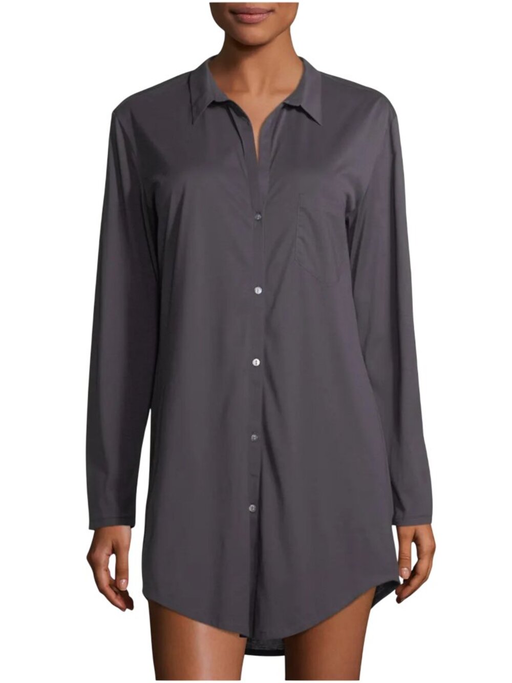 Hanro Cotton Deluxe Button Front Cotton Sleep Shirt size M medium pajamas gray